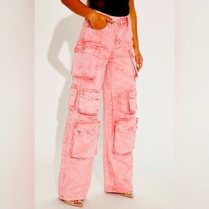 NWOT - Pink Wide Leg Cargo Jeans
